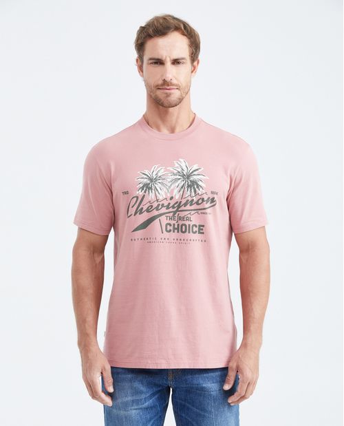 Camiseta Classic Fit Estampada Cuello Redondo en Algodón más Grueso para Hombre