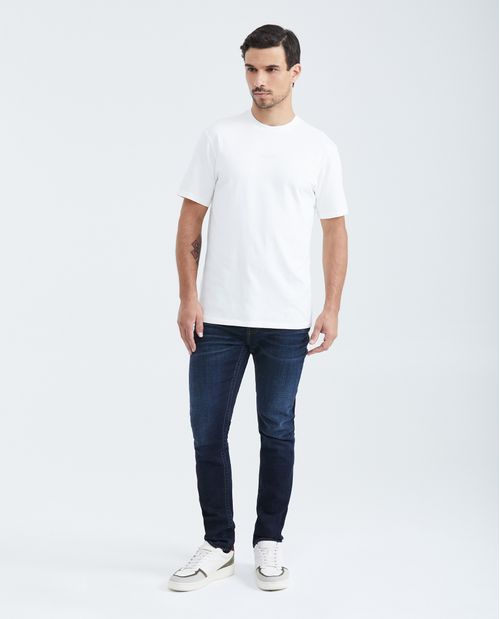 Camiseta Slim Fit Estampada Cuello Redondo en Algodón más Grueso para Hombre