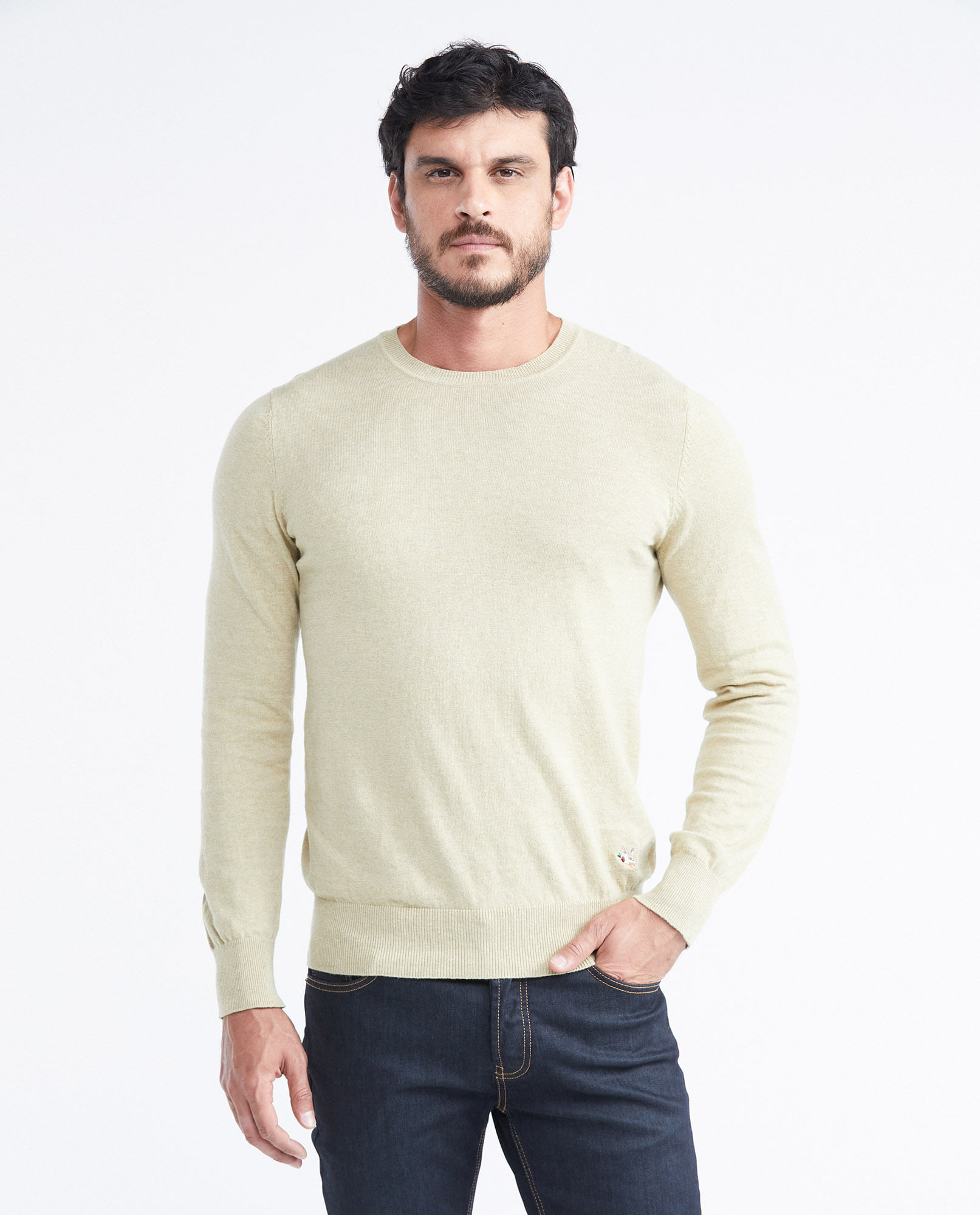 Cuello Redondo Sueter Hombre Dos Agujas Cuello Redondo Sueteres