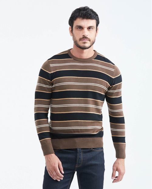 Suéter Tejido con Cuello Redondo y Bloques de Color para Hombre
