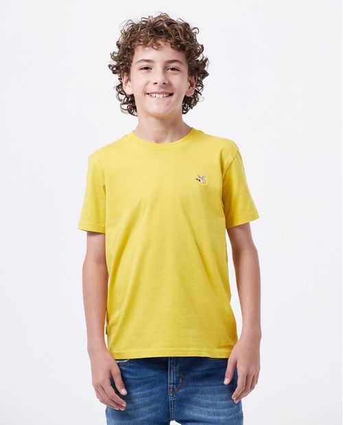 Camiseta Básica Straight Fit Cuello Redondo en Algodón para Niño