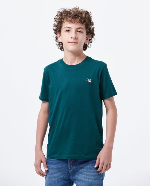Camiseta Básica Straight Fit Cuello Redondo en Algodón para Niño