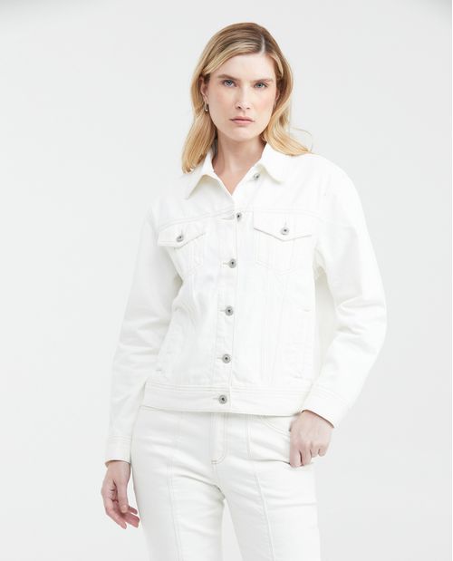 Chaqueta en Denim Rígido Color Crudo para Mujer
