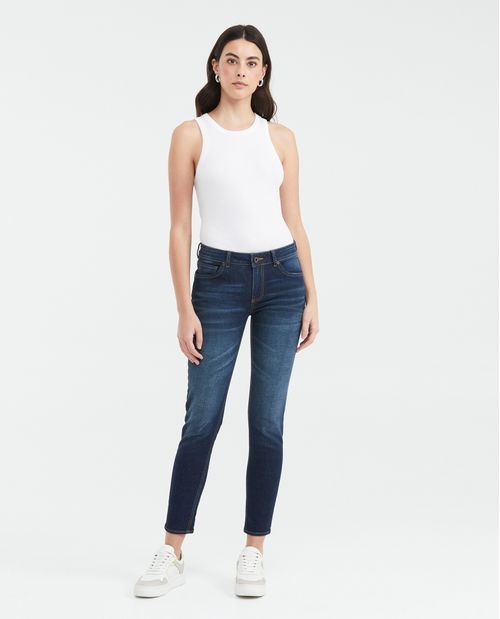Jean Low Rise Bota Slim Azul Oscuro para Mujer