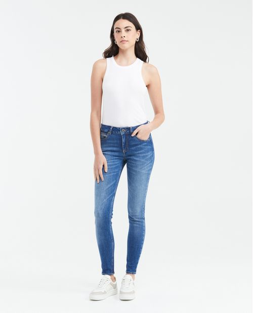 Jean Low Rise Bota Slim Azul Medio para Mujer