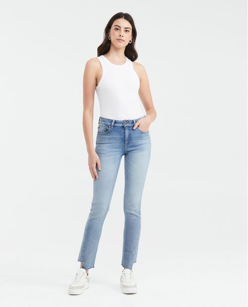 Jean High Rise Bota Slim Azul Medio para Mujer