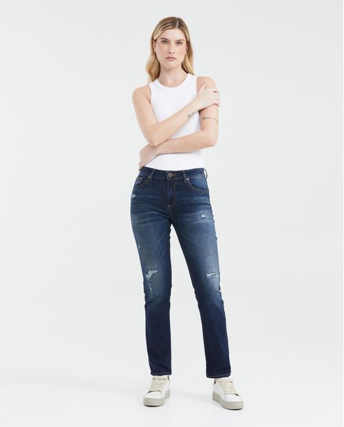 Jean High Rise Boot Cut Azul Oscuro con Rotos para Mujer