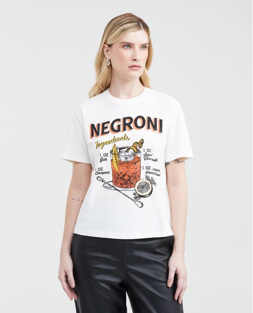 Camiseta Oversize Estampada con Detalle de Piedras para Mujer