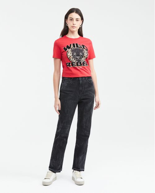 Camiseta Estampada con Detalles Aterciopelados para Mujer