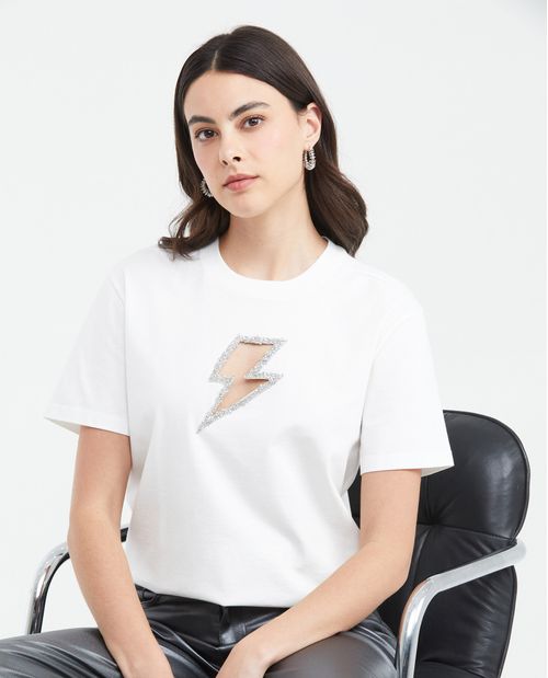 Camiseta Oversize Estampada con Corte Láser para Mujer