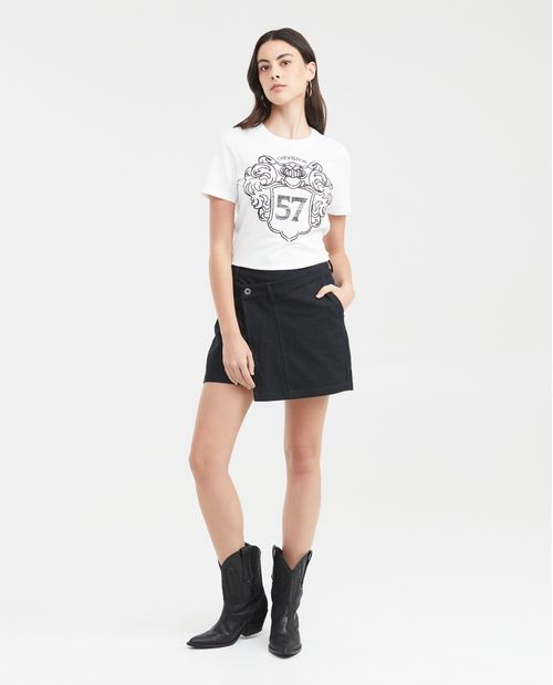 Camiseta Estampada con Detalles en Caviar para Mujer