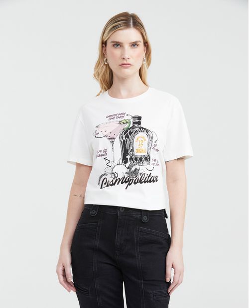 Camiseta Oversize Estampada con Detalle de Piedras para Mujer