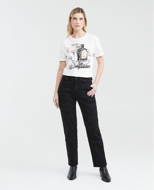 Camiseta Oversize Estampada con Detalle de Piedras para Mujer