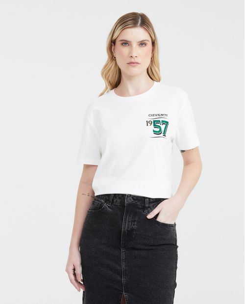 Camiseta Oversize Estampada con Detalle de Piedras para Mujer