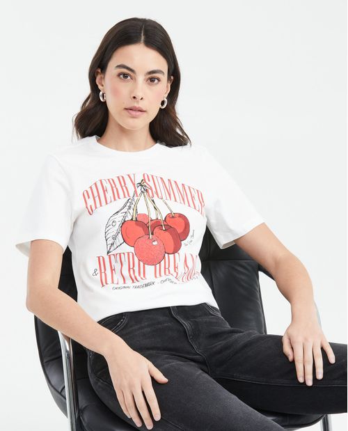 Camiseta Estampada con Detalles en Caviar para Mujer