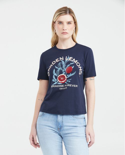 Camiseta Estampada con Detalle de Piedras para Mujer