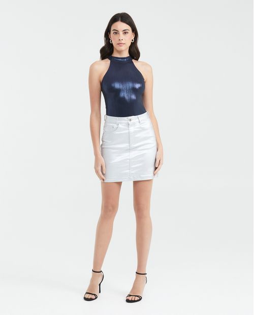 Body con Cuello Halter con Acabado Brillante para Mujer