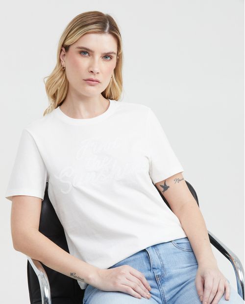 Camiseta Estampada con Detalles en Caviar para Mujer