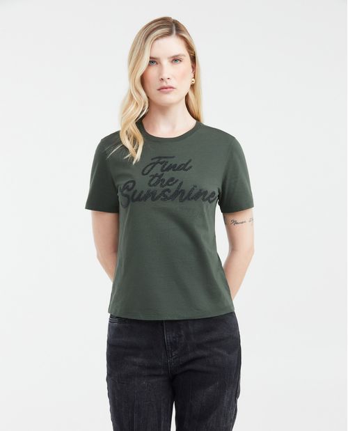 Camiseta Estampada con Detalles en Caviar para Mujer