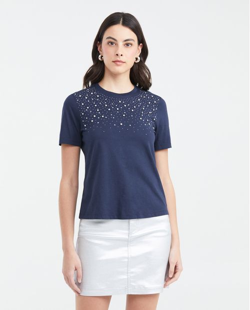 Camiseta con Detalle de Piedras para Mujer