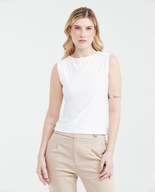 Camiseta Ajustada con Cuello Cuadrado y Manga Sisa para Mujer