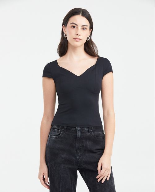 Camiseta Súper Ajustada con Escote en V para Mujer