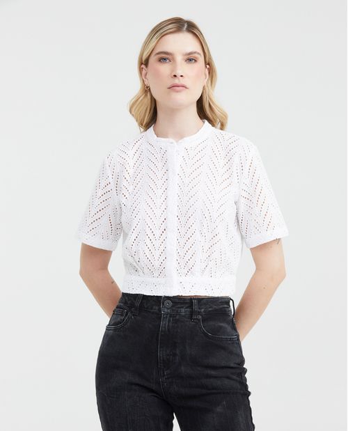 Camisa en Ojalillo con Cuello Nerú para Mujer
