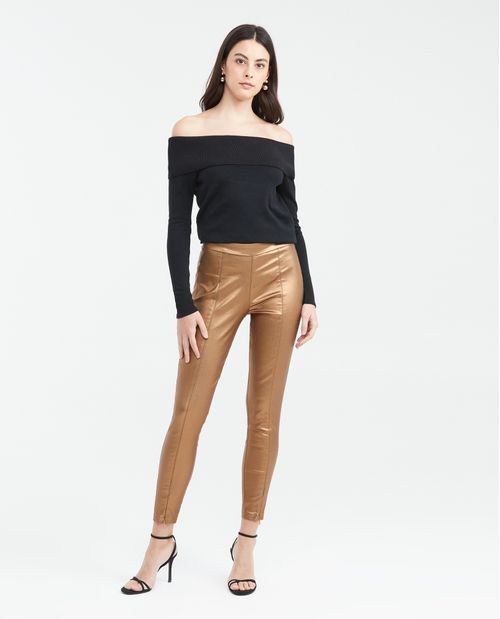 Pantalón Ajustado con Acabado Metalizado para Mujer