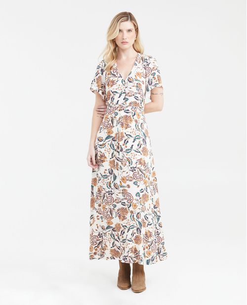 Vestido Largo Envolvente con Estampado Maxi Print de Flores para Mujer