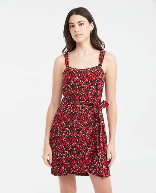 Vestido Corto con Tirantes Silueta Ajustada con Estampado Animal Print para Mujer