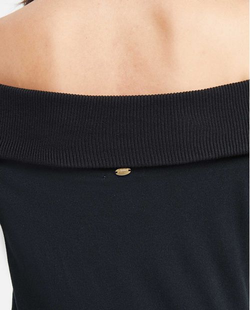 Camiseta Tejida con Hombros Descubiertos y Manga Larga para Mujer
