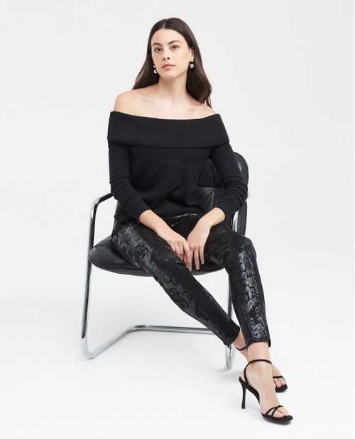 Camiseta Tejida con Hombros Descubiertos y Manga Larga para Mujer