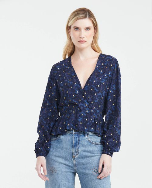 Camisa Estampada con Diseño Envolvente para Mujer