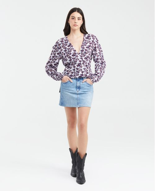 Camisa Estampada con Diseño Envolvente para Mujer