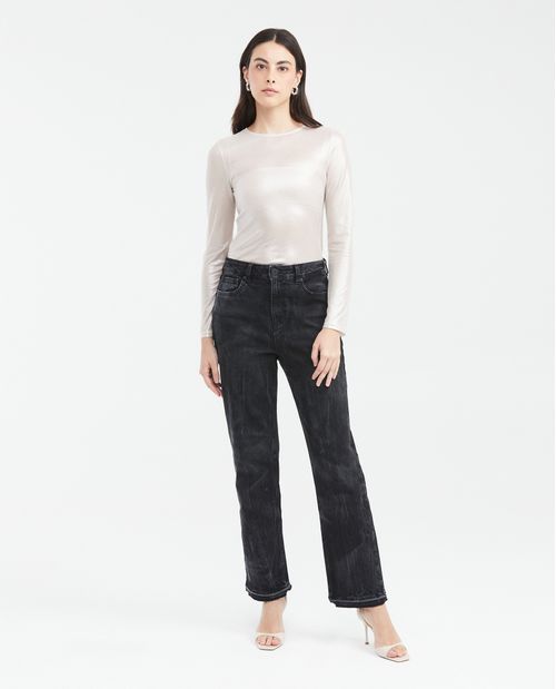 Camiseta Ajustada en Malla Semi Transparente con Detalle de Piedras para Mujer
