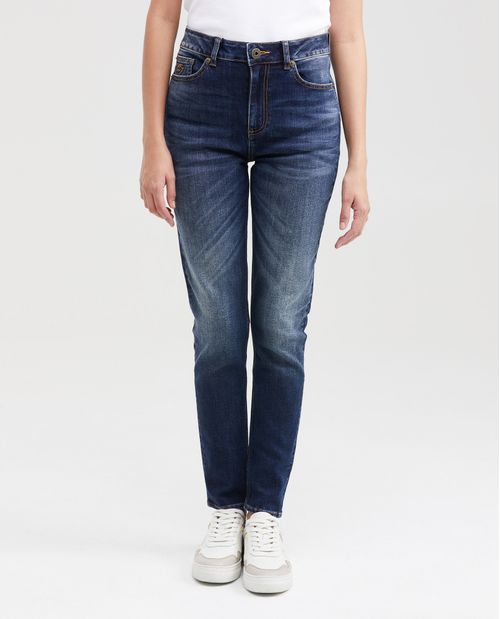 Jean Super High Rise Bota Skinny Azul Oscuro para Mujer