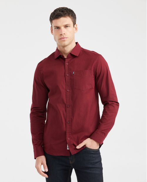 Camisa Slim Fit Manga Larga con Bolsillo para Hombre