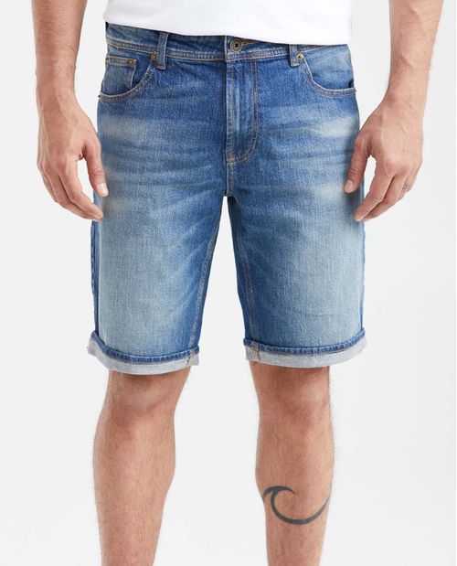 Bermuda en Denim Straight Fit Azul Medio Vintage para Hombre