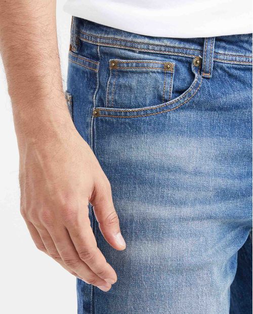 Bermuda en Denim Straight Fit Azul Medio Vintage para Hombre