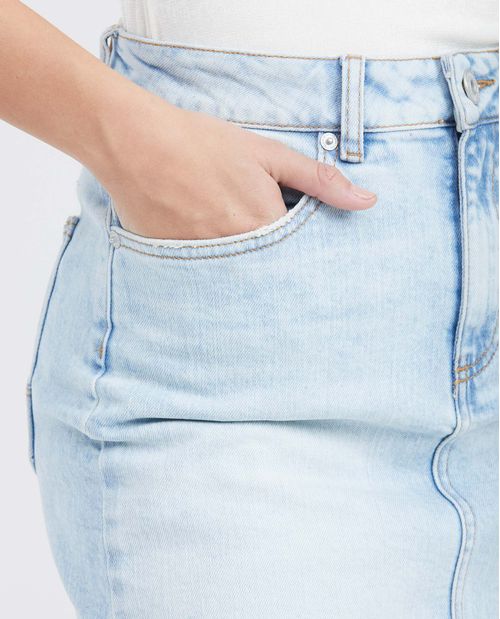 Falda Corta en Denim High Rise Azul Claro para Mujer