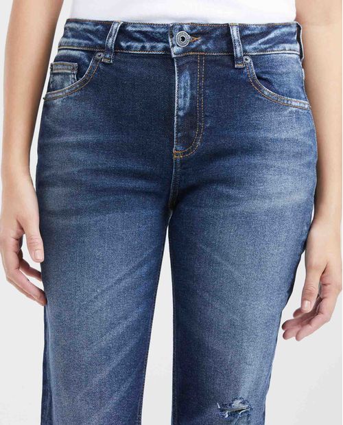 Jean High Rise Bota Skinny Azul Oscuro con Rotos para Mujer