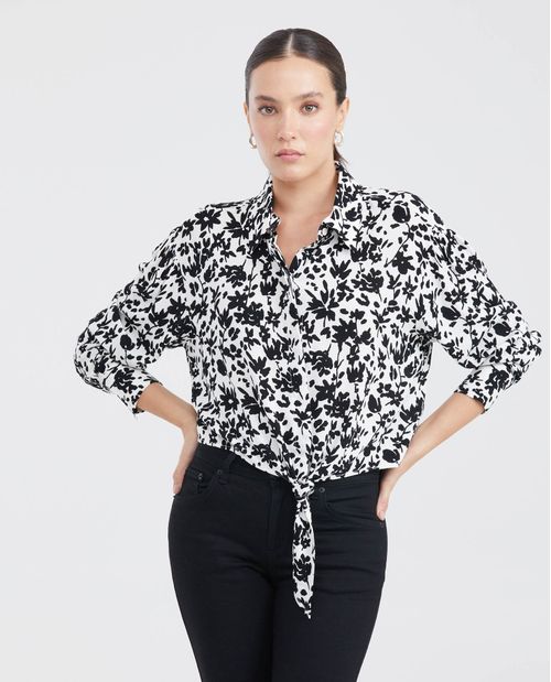 Camisa Estampada con Nudo en el Frente para Mujer