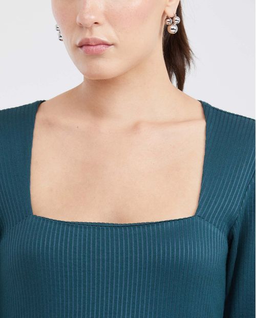 Camiseta Ajustada con Escote Cuadrado para Mujer