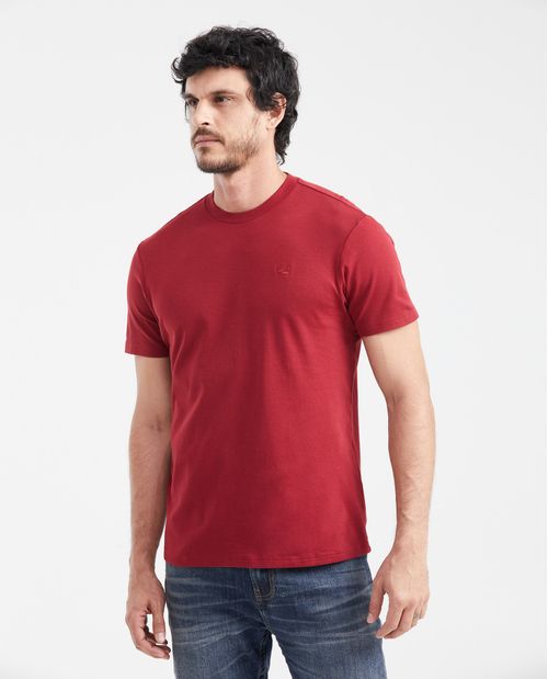 Camiseta Básica Slim Fit Cuello Redondo en Algodón Doble Punto para Hombre