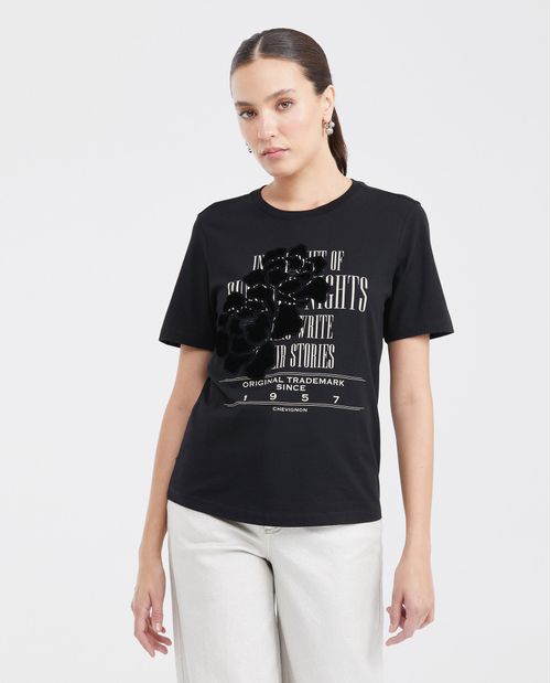 Camiseta Estampada con Detalles Bordados para Mujer