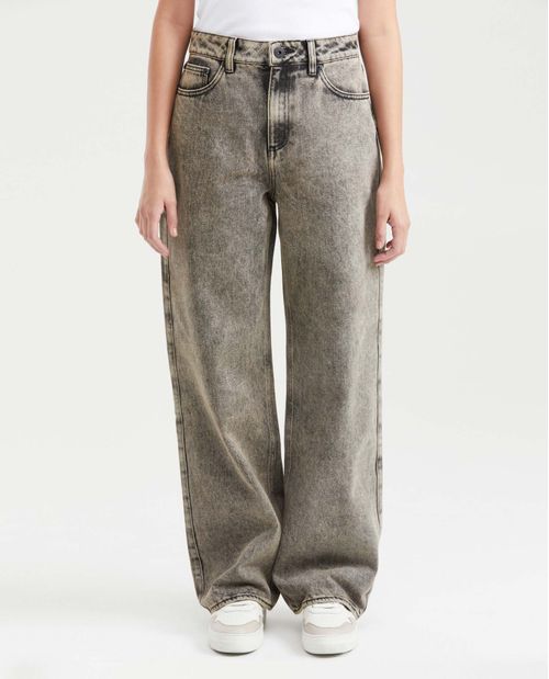 Jean Straight Fit Super High Rise Bota Relaxed Gris para Mujer