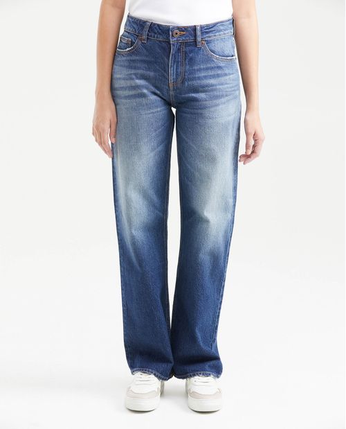 Jean Low Rise Bota Relaxed Azul Oscuro para Mujer