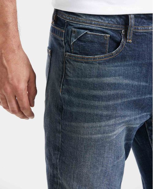 Jean Slim Fit Tiro Medio Bota Slim Azul Oscuro Vintage para Hombre