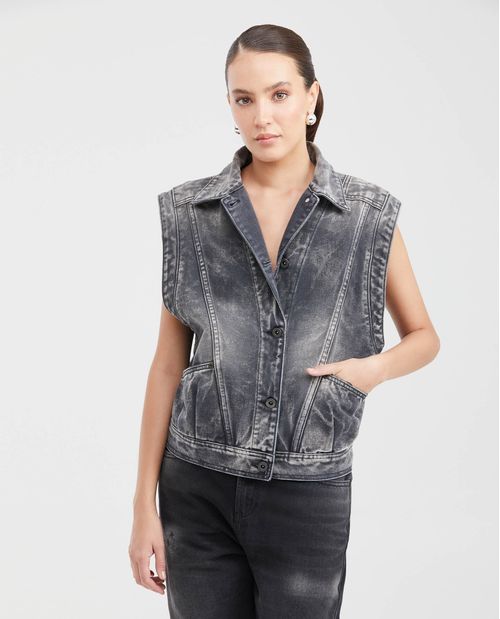 Chaleco en Denim Gris Medio Straight Fit para Mujer