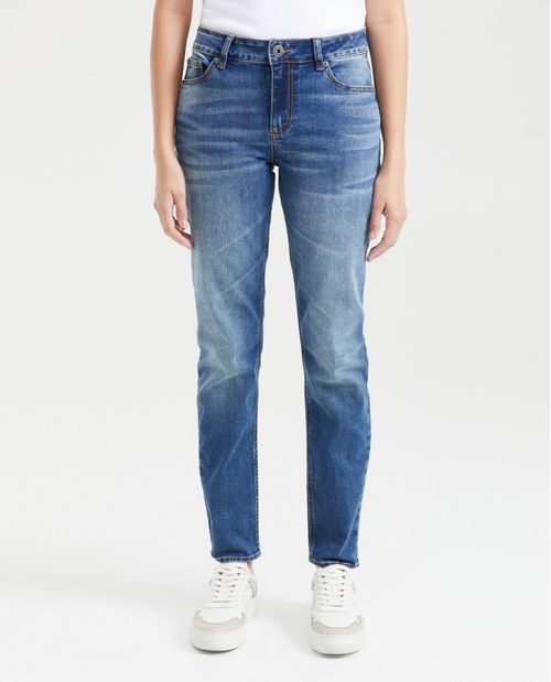 Jean High Rise Bota Skinny Azul Medio para Mujer